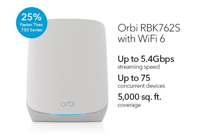 Система WiFi-Mesh NETGEAR Orbi RBK762S AX5400, 2мод, белый