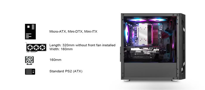 Корпус SilverStone Fara FAH1MB-PRO без БЖ, 1xUSB3.0, 2xUSB2.0, 3x120мм, ARGB VGA 320мм, LCS ready, TG Side Panel, mATX, чорний