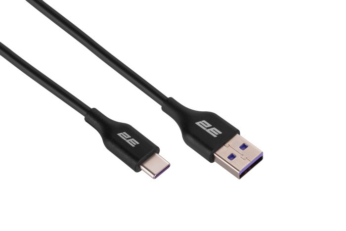 Кабель USB-A > USB-C зарядки/синхронизации 2E, 1м, Type-C, Glow, черный