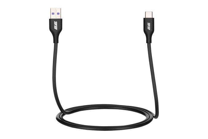 Кабель USB-A > USB-C зарядки/синхронизации 2E, 1м, Type-C, Glow, черный
