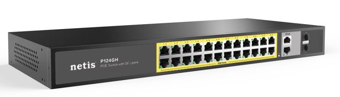 Switch  24xFE PoE, 4xGE (2xUplink, 2xSFP), 360W, Unmanaged Netis P124GH