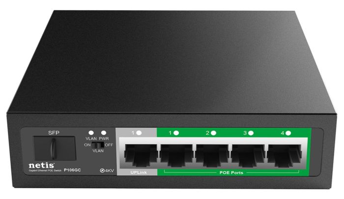 Switch  6xGE (4xPoE, 1xUplink, 1xSFP), 60W, Unmanaged Netis P106GC