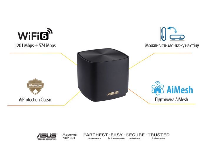 Система WiFi-Mesh ASUS ZenWiFi XD4 PLUS AX1800, 1xGE LAN, 1xGE WAN, 3мод, чорний