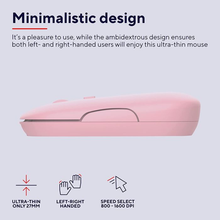 Mouse Trust Puck Rechargeable,  Ultra-Thin,  BT/WL,  Silent, Рожевий