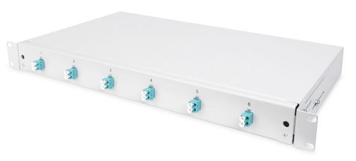 DIGITUS FO splice box, 1U, equipped, 6x LC DX, OM3 incl. splice cassette, colored pigtails, couplers