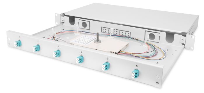 DIGITUS FO splice box, 1U, equipped, 6x LC DX, OM3 incl. splice cassette, colored pigtails, couplers