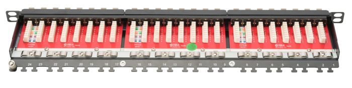 DIGITUS CAT 6A Class EA patch panel, shielded 0.5U, 24-port RJ45, incl. dust cover, 8P8C, color black RAL 9005
