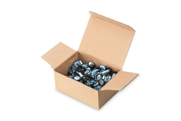 DIGITUS M6 installation screw set, 50 pieces 50x silver screws, cage nuts and washers