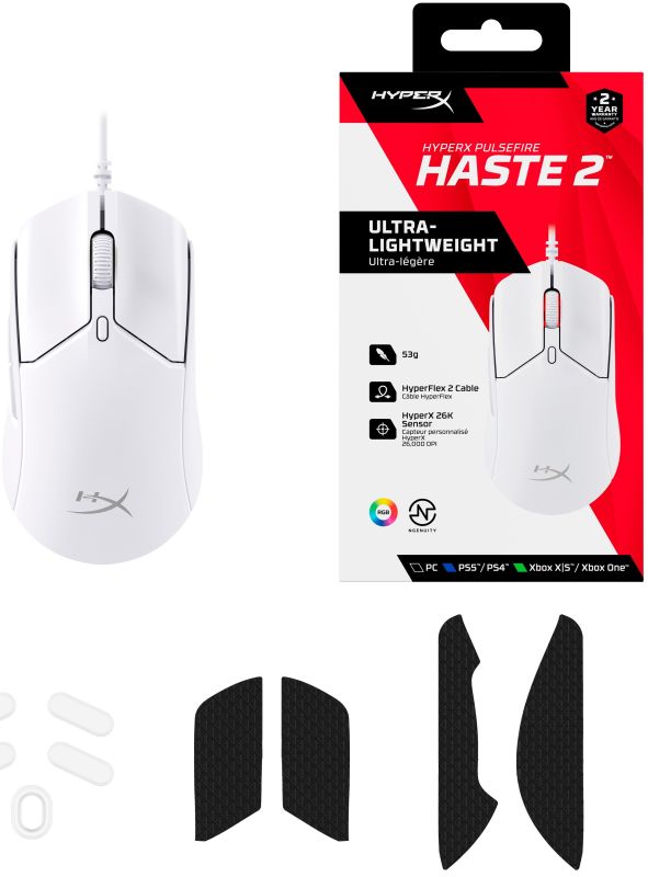 Миша HyperX Pulsefire Haste 2, RGB, USB-A, USB, білий