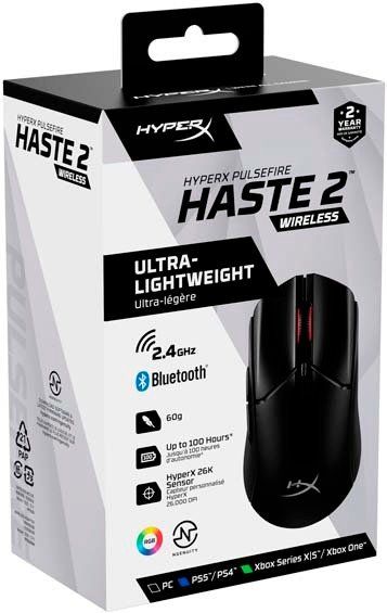 HyperX Mouse Pulsefire Haste 2, RGB, USB-A/WL/BT, black