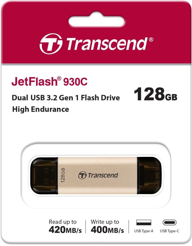 Накопитель Transcend 128GB USB 3.2 Type-A + Type-C JetFlash 930 R420/W400MB/s Чёрный