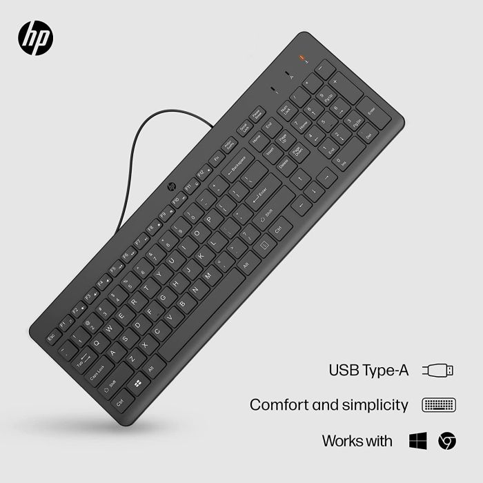 Клавиатура мембранная HP 150, 104key, USB-A, EN/RU, чорний