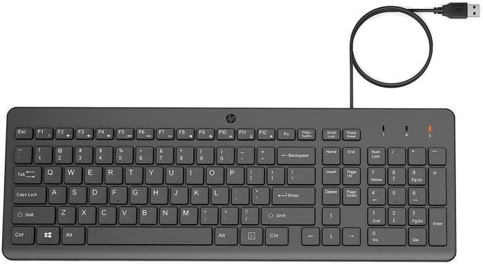 Клавиатура мембранная HP 150, 104key, USB-A, EN/RU, чорний