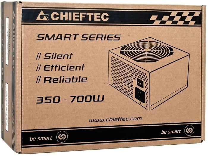 Блок питания CHIEFTEC Smart  (600W), >85%, 120мм, 1xMB 24pin(20+4), 1xCPU 8pin(4+4), 2xMolex, 4xSATA, 2xPCIe 8pin(6+2)