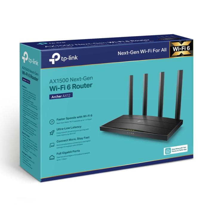 TP-LINK Router ARCHER AX12 AX1500, 3xGE LAN, 1xGE WAN, MESH