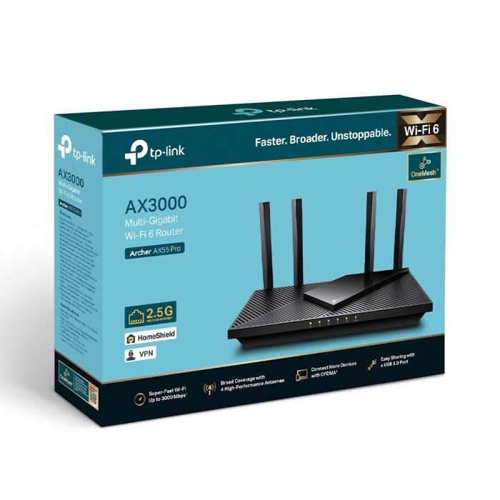 Маршрутизатор TP-LINK ARCHER AX55 PRO AX3000, 3xGE LAN, 1xGE WAN/LAN, 1x2.5GE WAN/LAN, 1xUSB 3.0, MESH