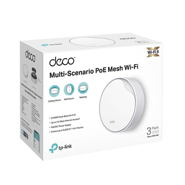 Система WiFi-Mesh TP-LINK Deco X50 AX3000, 1xGE LAN/WAN, 1x2,5GE LAN/WAN, 3мод, PoE