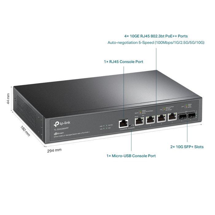TP-LINK Switch  4x10GE(4xPoE+), 2xSFP+, 200W, Managed L2 TP-Link TL-SX3206HPP