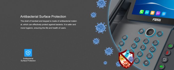 Телефон IP   2xGE LAN, 1xUSB-A, BT 4.2, Wi-Fi, 20 SIP ліній, SW Linux, PoE, 7" кольоровий тач-дисплей, 116 DSS клавіш, камера 1080p30, Android 9.0 Fanvil V67