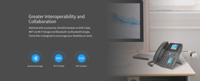 IP-Phone  2xGE LAN, 1xUSB-A, SIP, VPN, PoE, 2.8" color screen Fanvil X4U