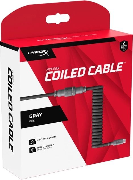 Кабель заряджання/синхронізації HyperX USB-A > USB-C, спіральний, 1.37м, сіро-чорний