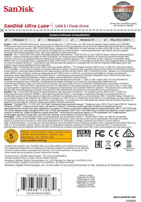 Накопичувач SanDisk  256GB USB 3.1 Type-A Ultra Luxe Срібний