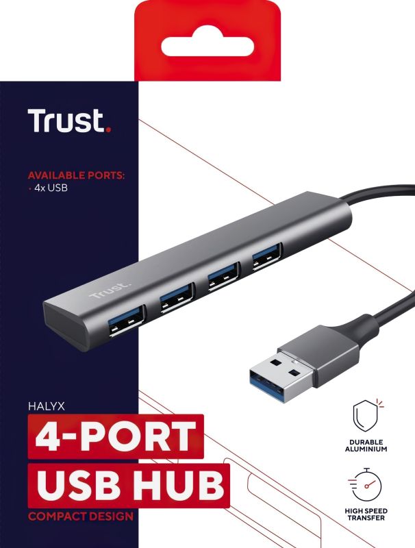 USB-Hub Trust Halyx 4-Port USB-A 3.2 Grey