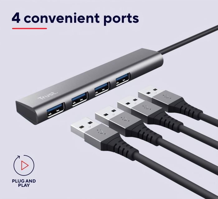 USB-Hub Trust Halyx 4-Port USB-A 3.2 Grey