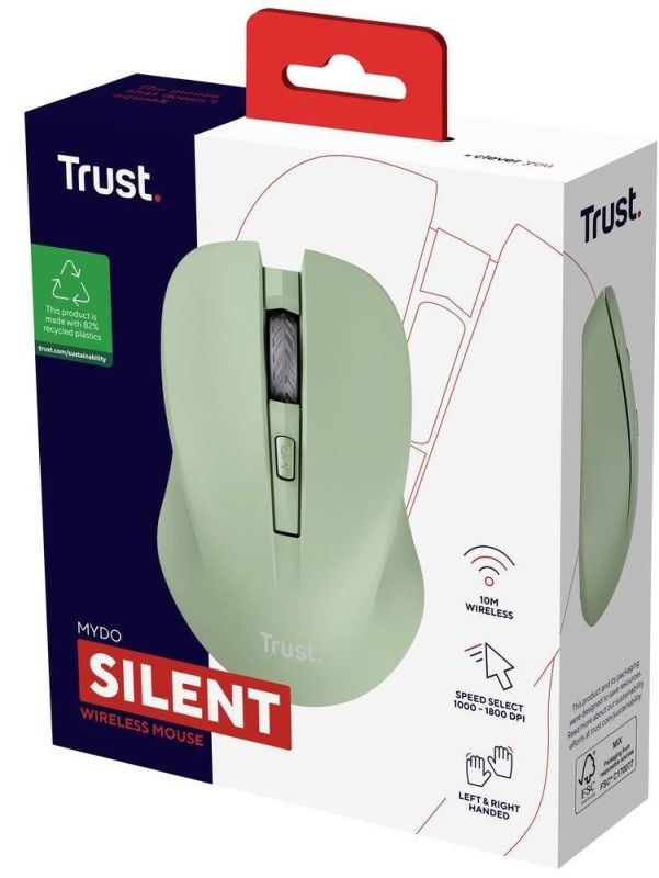 Мышь Trust MYDO SILENT, WL, Зелений