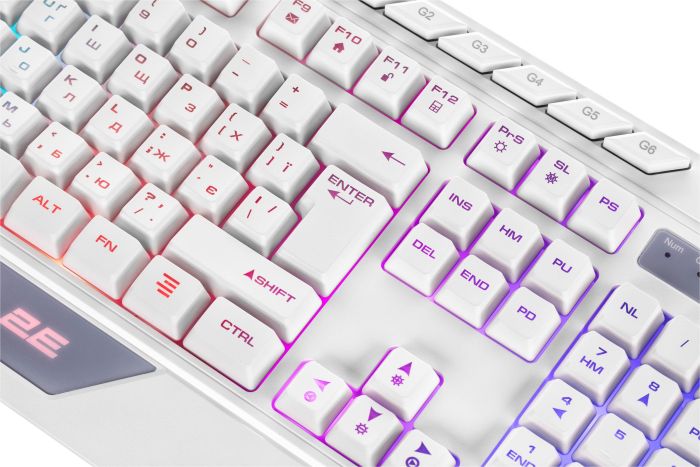 Клавіатура мембранна 2E GAMING KG315 110key, USB-A, EN/UA, RGB, білий