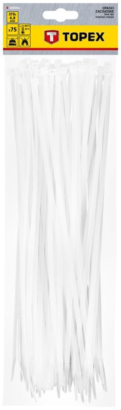 TOPEX Tie clamp, 75pcs, plastic, 4.8x370mm, white