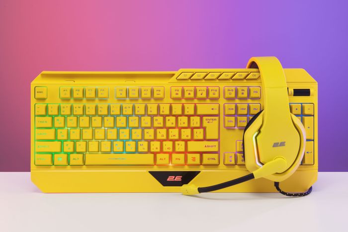 Клавіатура мембранна 2E GAMING KG315 110key, USB-A, EN/UA, RGB, жовтий
