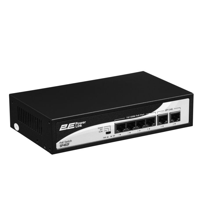 Коммутатор 2E PowerLink SP402F 6xFE (4xPoE, 2xUplink), 55Вт, Неуправляемый
