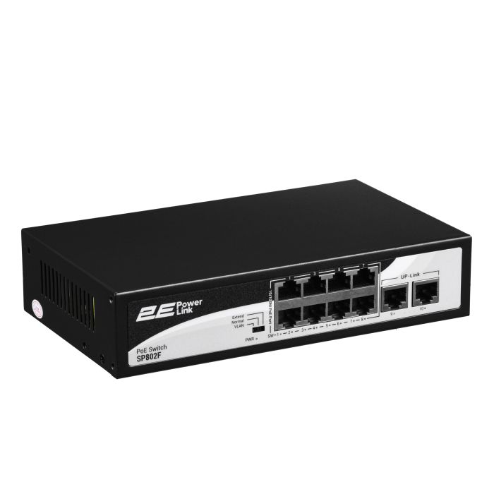Комутатор 2E PowerLink SP802F 10xFE (8xPoE, 2xUplink), 96Вт, Некерований