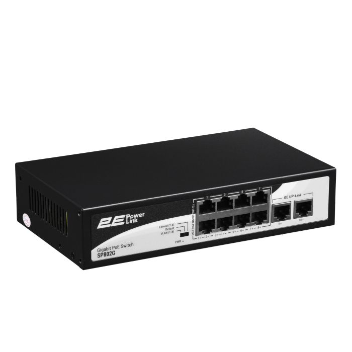 Комутатор 2E PowerLink SP802G 10xGE (8xPoE, 2xUplink), 120Вт, Некерований