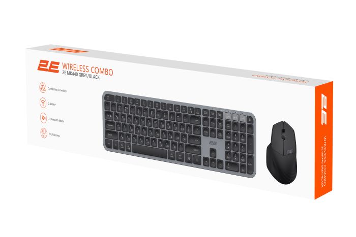 2E Combo keyboard and mouse MK440 WL/BT, EN/UK, grey-black
