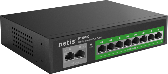 Комутатор   10xGE (8xPoE, 2xUplink), 120Вт, Некерований Netis P110GC