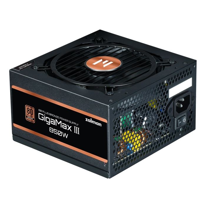 Блок питания Zalman Gigamax 3  (850W), 88%, 80+ Bronze, 120mm, 1xMB 24pin(20+4), 2xCPU (8pin(4+4)+8pin), 3xMolex, 6xSATA, 4xPCIe 8pin(6+2), 1xPCIe GEN5 16pin, Semi Modular