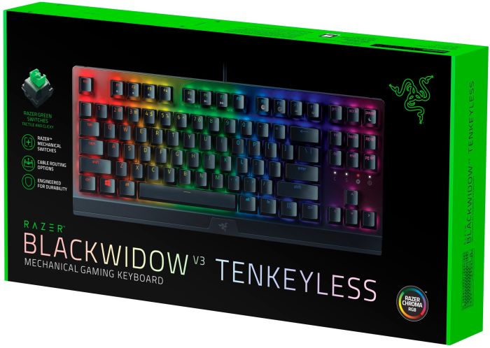 Клавіатура механічна Razer BlackWidow V3 TKL 87key, Green Switch, USB-A, EN/RU, RGB, чорний