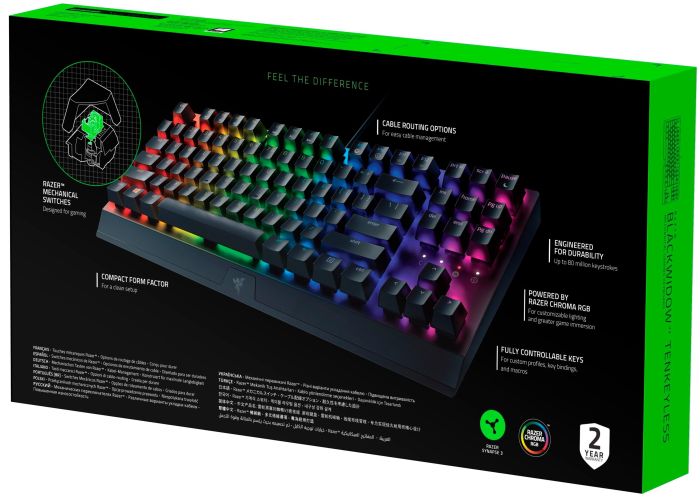 Клавіатура механічна Razer BlackWidow V3 TKL 87key, Green Switch, USB-A, EN/RU, RGB, чорний