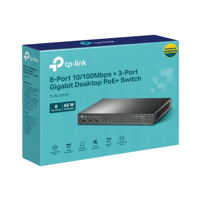 Коммутатор TP-LINK  8x1FE (8xPoE), 2xGE, 1xSFP, 65Вт, Неуправляемый TP-Link TL-SL1311P