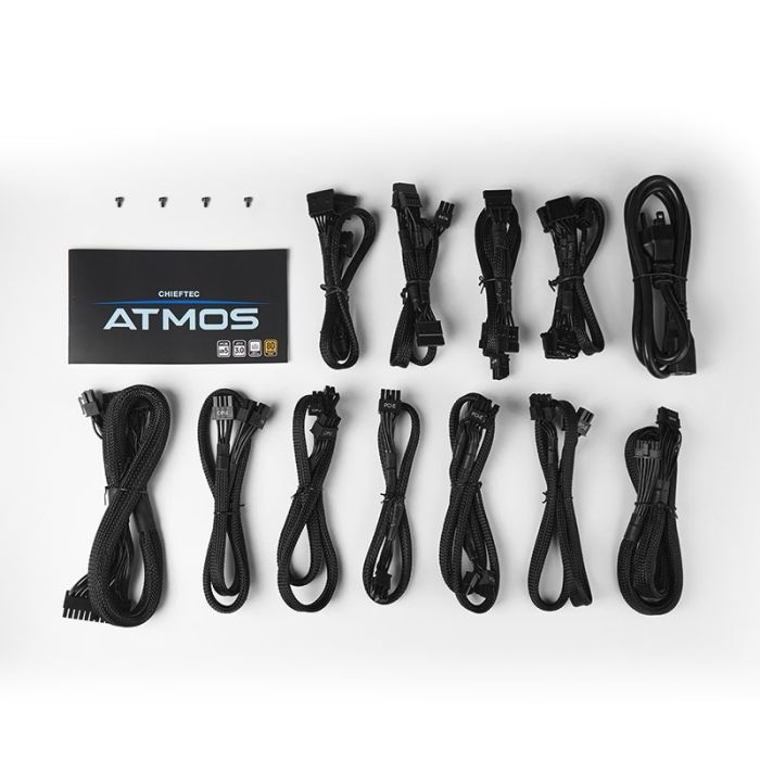 Блок питания CHIEFTEC Atmos (850W), >90%, 80+ Gold, 120мм FDB, 1xMB 24pin(20+4), 2xCPU 8pin(4+4), 4xMolex, 9xSATA, 2xPCIe 8pin(6+2), 1xPCIe GEN5 16pin, Fully Modular