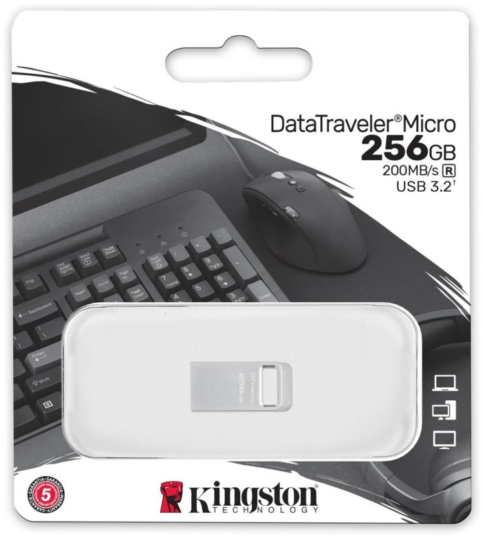 Накопитель Kingston  256GB USB 3.2 Type-A Gen1 DT Micro R200MB/s Metal