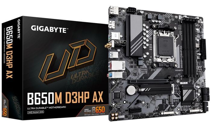 GIGABYTE Motherboard B650M D3HP AX sAM5 B650 4xDDR5 M.2 HDMI DP Wi-Fi BT mATX