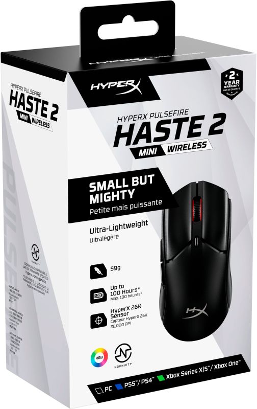 HyperX mouse Pulsefire Haste 2 mini, RGB, USB-A/WL/BT, black