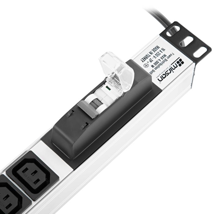 Пристрій розподілу електроживлення MIRSAN 1U, блок 9хC13, з вимикачем, вилка Schuko, алюмінієвий корпус, кабель 1.8 м