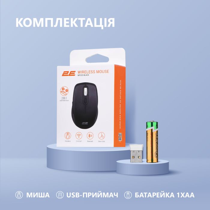 Mouse 2E MF225 Silent, WL/BT, black