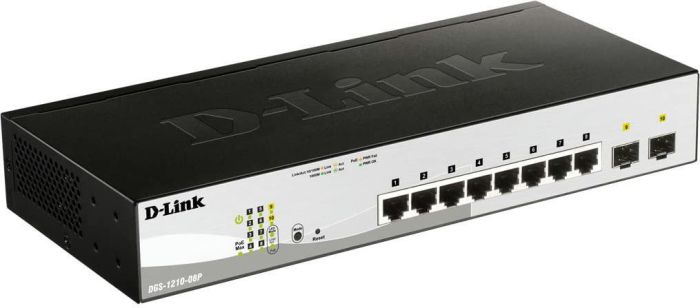 Коммутатор   8x1GE PoE, 2xSFP D-Link DGS-1210-08P