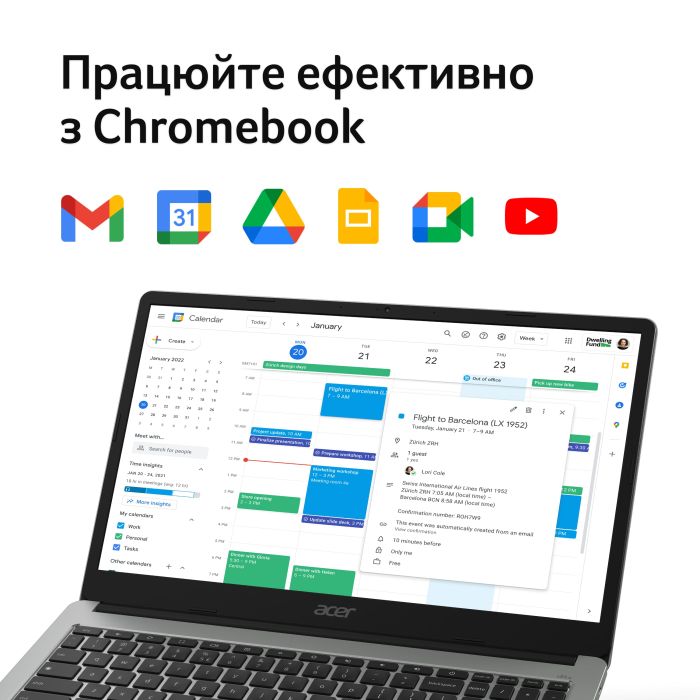 Acer Chromebook CB315-5H 15" FHD IPS, Intel C N100, 8GB, F128GB, UMA, ChromeOS, Sparkly Silver