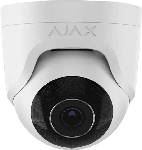 IP-Камера дротова Ajax TurretCam, 8мп, 2.8мм, Poe, True WDR, IP 65, ІЧ 35м, аудіо, кут огляду 100° до 110°, купольна, біла